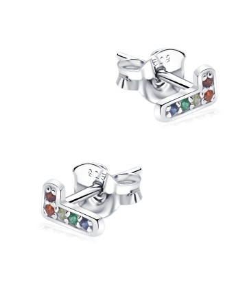 Letter L With Colorful Stone Silver Ear Stud STS-5324